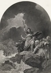 A fáraó seregének pusztulása, metszette S. Allen, a „The National Illustrated Family Bible“ című könyvből, kiadva 1870 körül